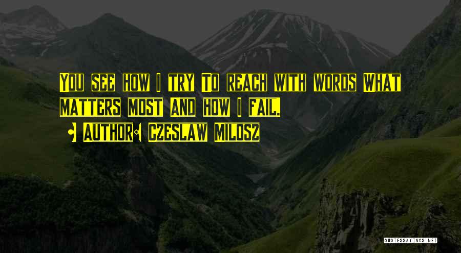 Czeslaw Milosz Quotes: You See How I Try To Reach With Words What Matters Most And How I Fail.