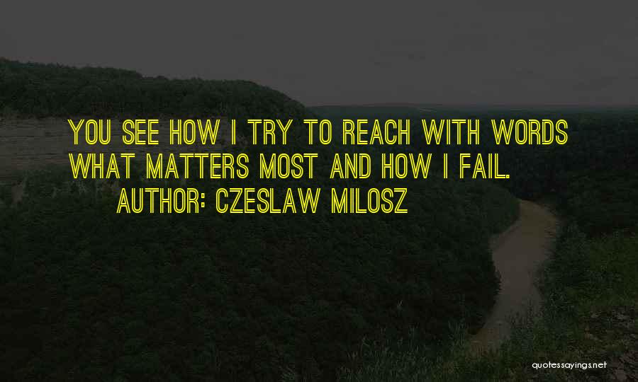 Czeslaw Milosz Quotes: You See How I Try To Reach With Words What Matters Most And How I Fail.