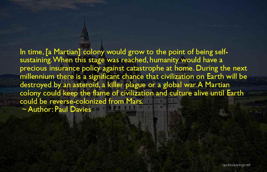 Paul Davies Quotes: In Time, [a Martian] Colony Would Grow To The Point Of Being Self- Sustaining. When This Stage Was Reached, Humanity