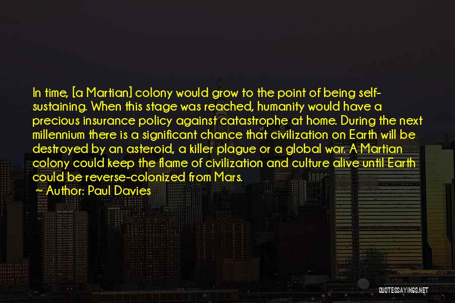 Paul Davies Quotes: In Time, [a Martian] Colony Would Grow To The Point Of Being Self- Sustaining. When This Stage Was Reached, Humanity