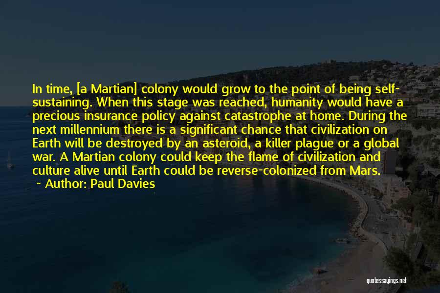 Paul Davies Quotes: In Time, [a Martian] Colony Would Grow To The Point Of Being Self- Sustaining. When This Stage Was Reached, Humanity