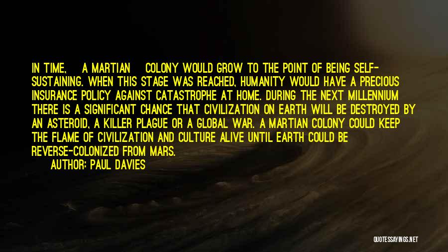 Paul Davies Quotes: In Time, [a Martian] Colony Would Grow To The Point Of Being Self- Sustaining. When This Stage Was Reached, Humanity