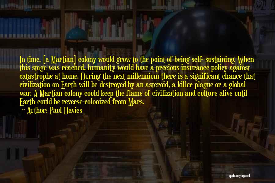 Paul Davies Quotes: In Time, [a Martian] Colony Would Grow To The Point Of Being Self- Sustaining. When This Stage Was Reached, Humanity