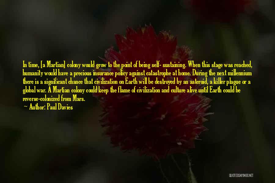 Paul Davies Quotes: In Time, [a Martian] Colony Would Grow To The Point Of Being Self- Sustaining. When This Stage Was Reached, Humanity