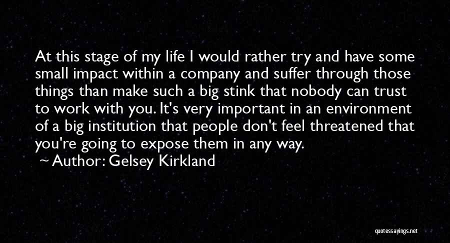 Gelsey Kirkland Quotes: At This Stage Of My Life I Would Rather Try And Have Some Small Impact Within A Company And Suffer