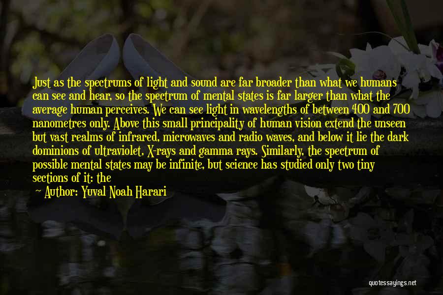 Yuval Noah Harari Quotes: Just As The Spectrums Of Light And Sound Are Far Broader Than What We Humans Can See And Hear, So