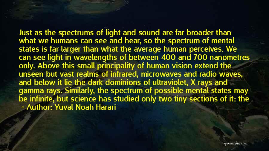 Yuval Noah Harari Quotes: Just As The Spectrums Of Light And Sound Are Far Broader Than What We Humans Can See And Hear, So