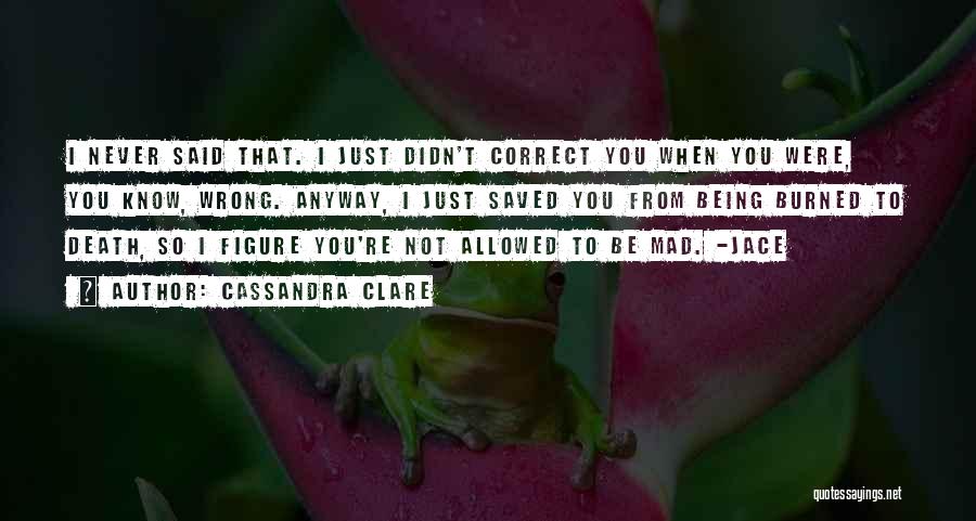 Cassandra Clare Quotes: I Never Said That. I Just Didn't Correct You When You Were, You Know, Wrong. Anyway, I Just Saved You