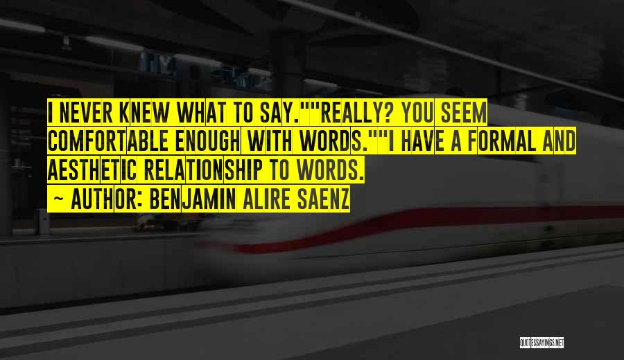 Benjamin Alire Saenz Quotes: I Never Knew What To Say.really? You Seem Comfortable Enough With Words.i Have A Formal And Aesthetic Relationship To Words.