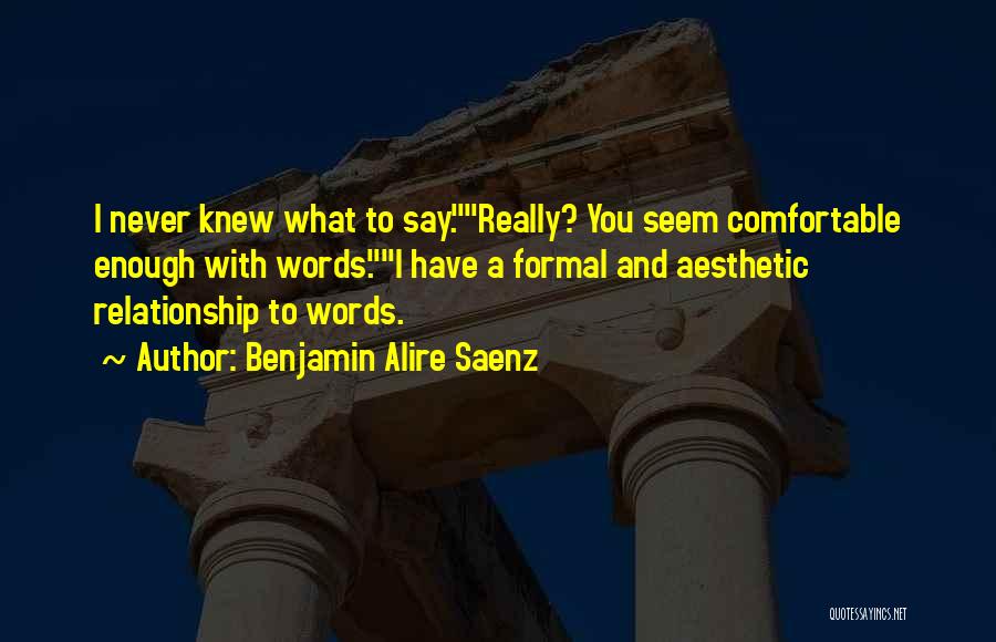 Benjamin Alire Saenz Quotes: I Never Knew What To Say.really? You Seem Comfortable Enough With Words.i Have A Formal And Aesthetic Relationship To Words.