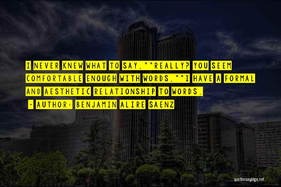 Benjamin Alire Saenz Quotes: I Never Knew What To Say.really? You Seem Comfortable Enough With Words.i Have A Formal And Aesthetic Relationship To Words.