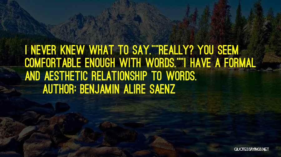 Benjamin Alire Saenz Quotes: I Never Knew What To Say.really? You Seem Comfortable Enough With Words.i Have A Formal And Aesthetic Relationship To Words.