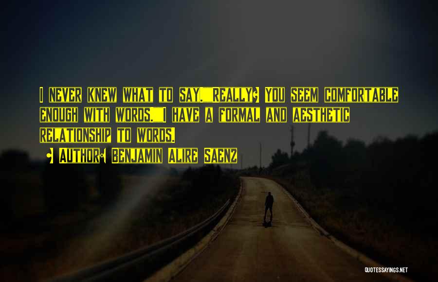 Benjamin Alire Saenz Quotes: I Never Knew What To Say.really? You Seem Comfortable Enough With Words.i Have A Formal And Aesthetic Relationship To Words.