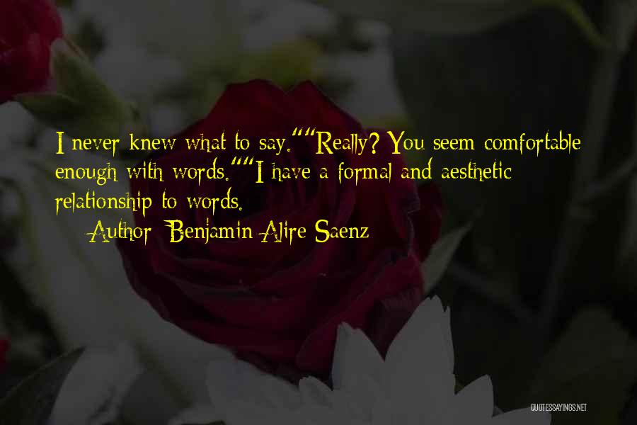 Benjamin Alire Saenz Quotes: I Never Knew What To Say.really? You Seem Comfortable Enough With Words.i Have A Formal And Aesthetic Relationship To Words.