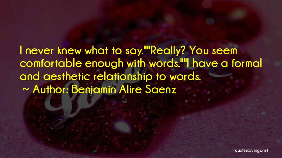 Benjamin Alire Saenz Quotes: I Never Knew What To Say.really? You Seem Comfortable Enough With Words.i Have A Formal And Aesthetic Relationship To Words.