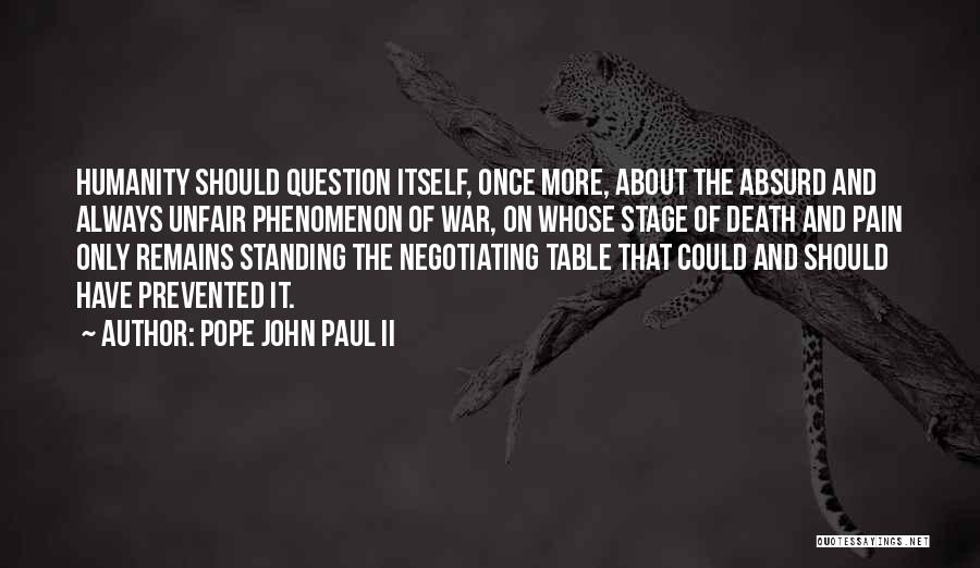 Pope John Paul II Quotes: Humanity Should Question Itself, Once More, About The Absurd And Always Unfair Phenomenon Of War, On Whose Stage Of Death