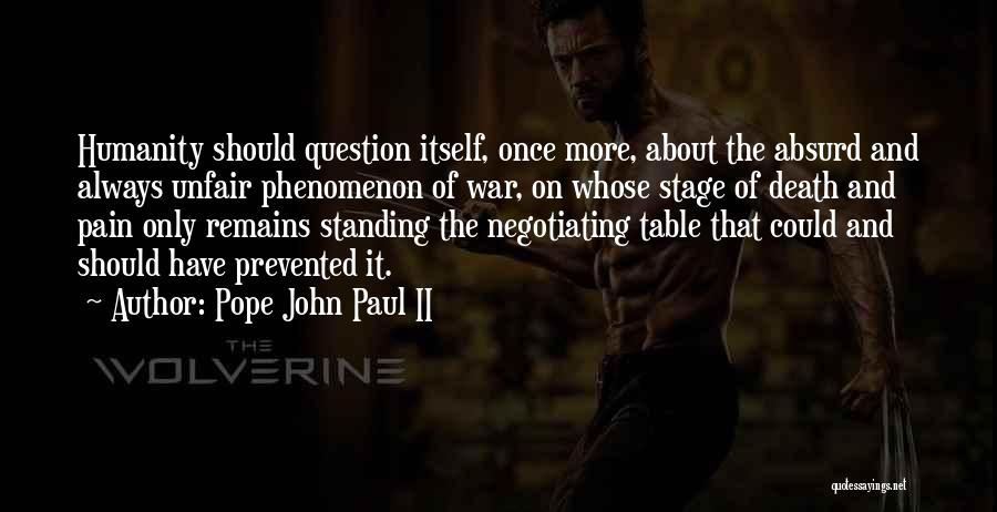 Pope John Paul II Quotes: Humanity Should Question Itself, Once More, About The Absurd And Always Unfair Phenomenon Of War, On Whose Stage Of Death