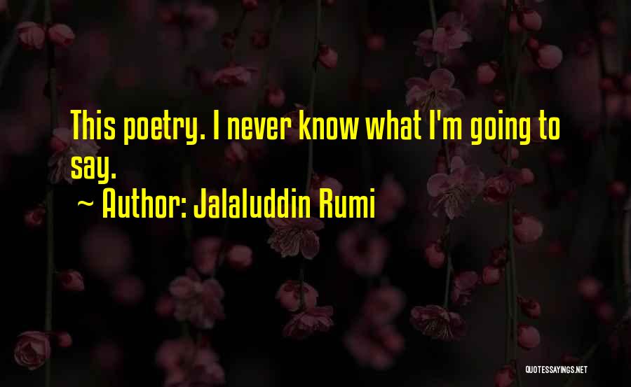 Jalaluddin Rumi Quotes: This Poetry. I Never Know What I'm Going To Say.