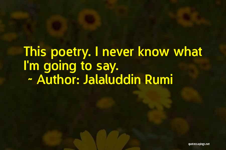 Jalaluddin Rumi Quotes: This Poetry. I Never Know What I'm Going To Say.