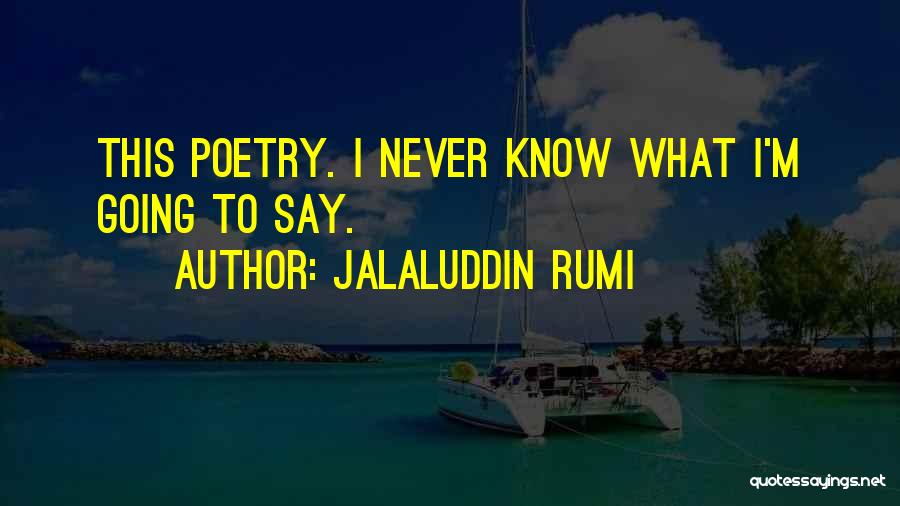 Jalaluddin Rumi Quotes: This Poetry. I Never Know What I'm Going To Say.