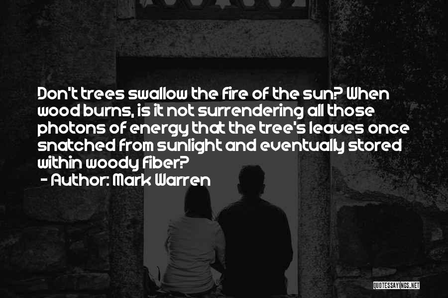 Mark Warren Quotes: Don't Trees Swallow The Fire Of The Sun? When Wood Burns, Is It Not Surrendering All Those Photons Of Energy