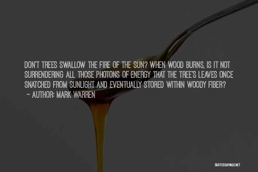 Mark Warren Quotes: Don't Trees Swallow The Fire Of The Sun? When Wood Burns, Is It Not Surrendering All Those Photons Of Energy
