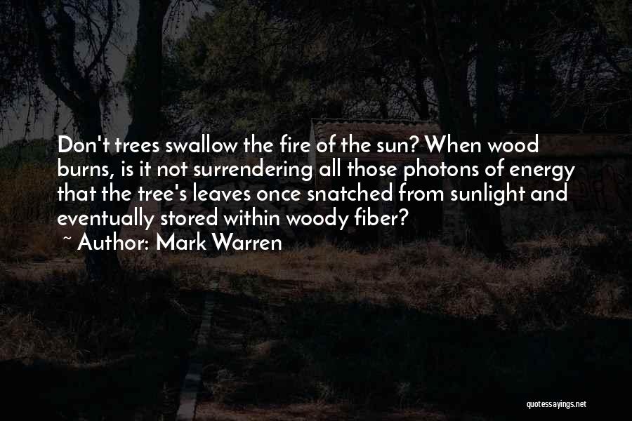 Mark Warren Quotes: Don't Trees Swallow The Fire Of The Sun? When Wood Burns, Is It Not Surrendering All Those Photons Of Energy
