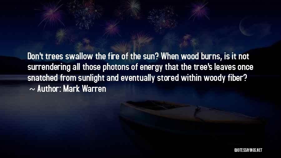 Mark Warren Quotes: Don't Trees Swallow The Fire Of The Sun? When Wood Burns, Is It Not Surrendering All Those Photons Of Energy
