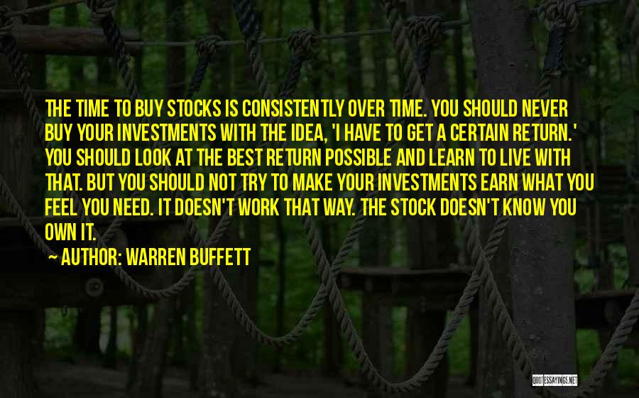 Warren Buffett Quotes: The Time To Buy Stocks Is Consistently Over Time. You Should Never Buy Your Investments With The Idea, 'i Have