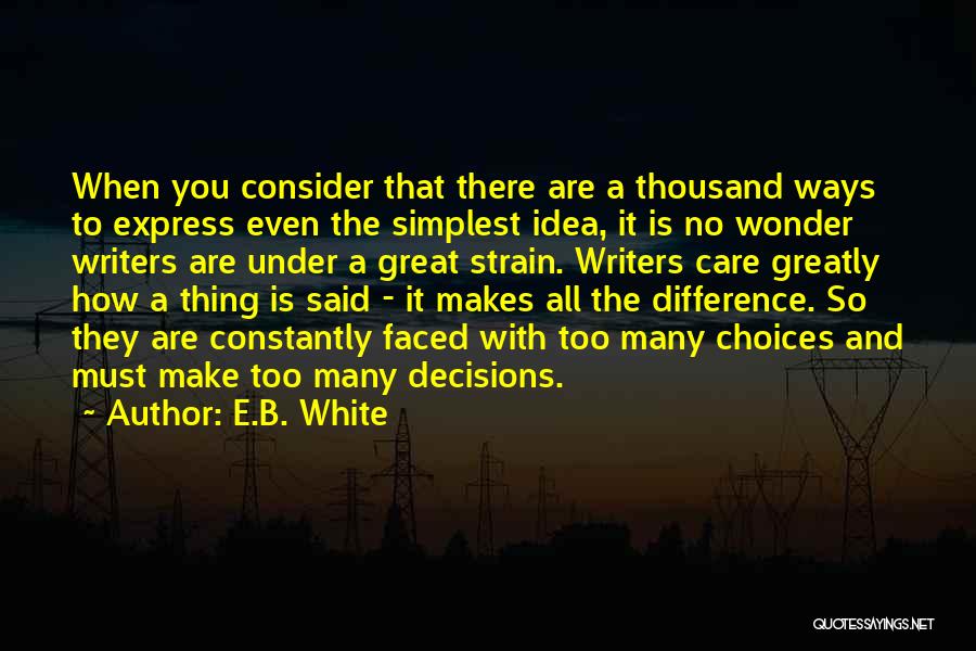 E.B. White Quotes: When You Consider That There Are A Thousand Ways To Express Even The Simplest Idea, It Is No Wonder Writers