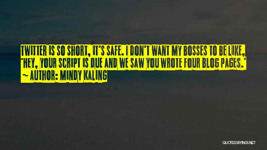 Mindy Kaling Quotes: Twitter Is So Short, It's Safe. I Don't Want My Bosses To Be Like, 'hey, Your Script Is Due And