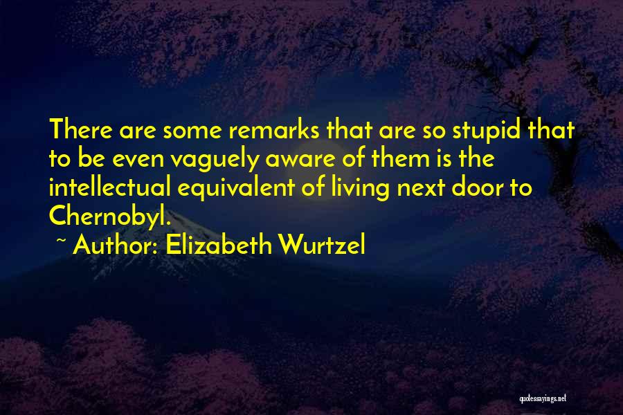 Elizabeth Wurtzel Quotes: There Are Some Remarks That Are So Stupid That To Be Even Vaguely Aware Of Them Is The Intellectual Equivalent