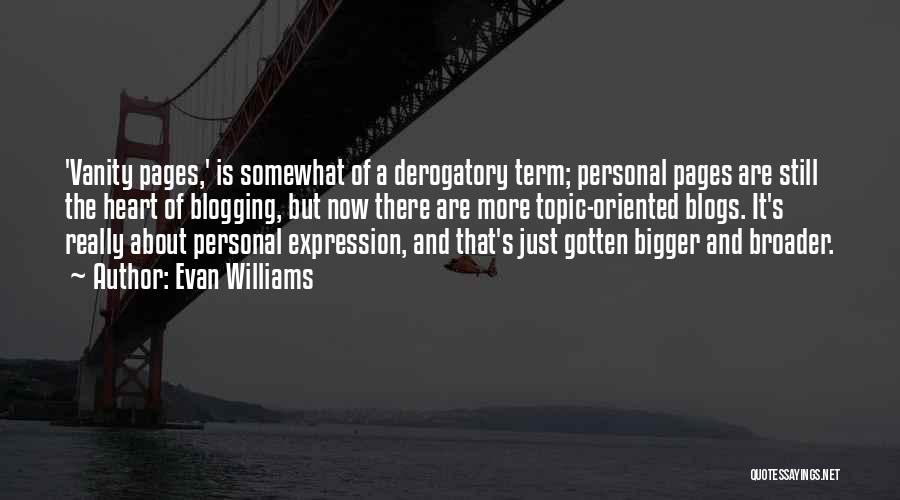 Evan Williams Quotes: 'vanity Pages,' Is Somewhat Of A Derogatory Term; Personal Pages Are Still The Heart Of Blogging, But Now There Are