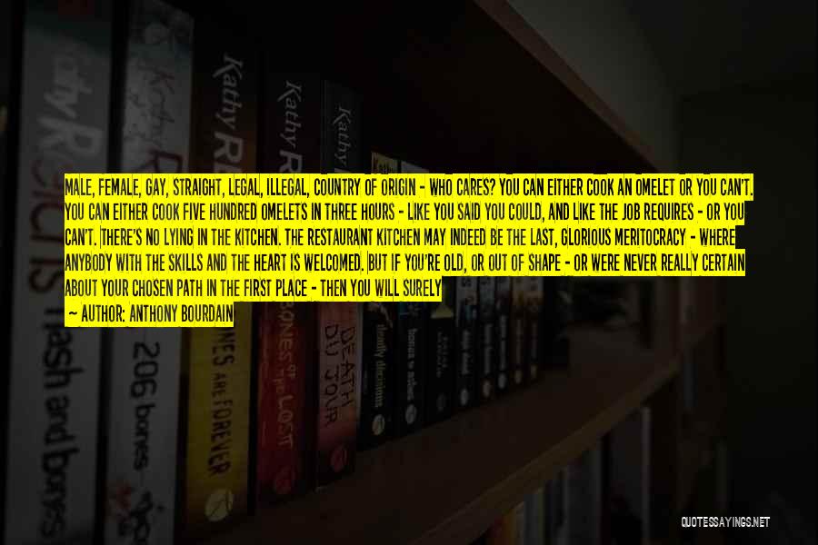 Anthony Bourdain Quotes: Male, Female, Gay, Straight, Legal, Illegal, Country Of Origin - Who Cares? You Can Either Cook An Omelet Or You