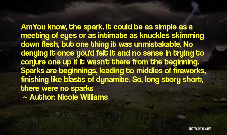 Nicole Williams Quotes: Amyou Know, The Spark. It Could Be As Simple As A Meeting Of Eyes Or As Intimate As Knuckles Skimming