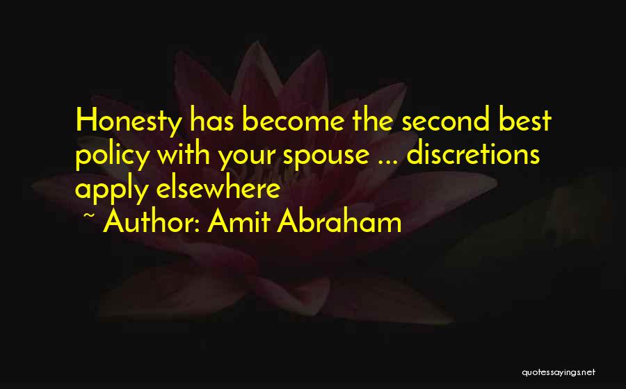 Amit Abraham Quotes: Honesty Has Become The Second Best Policy With Your Spouse ... Discretions Apply Elsewhere
