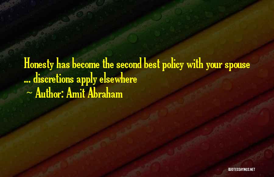 Amit Abraham Quotes: Honesty Has Become The Second Best Policy With Your Spouse ... Discretions Apply Elsewhere