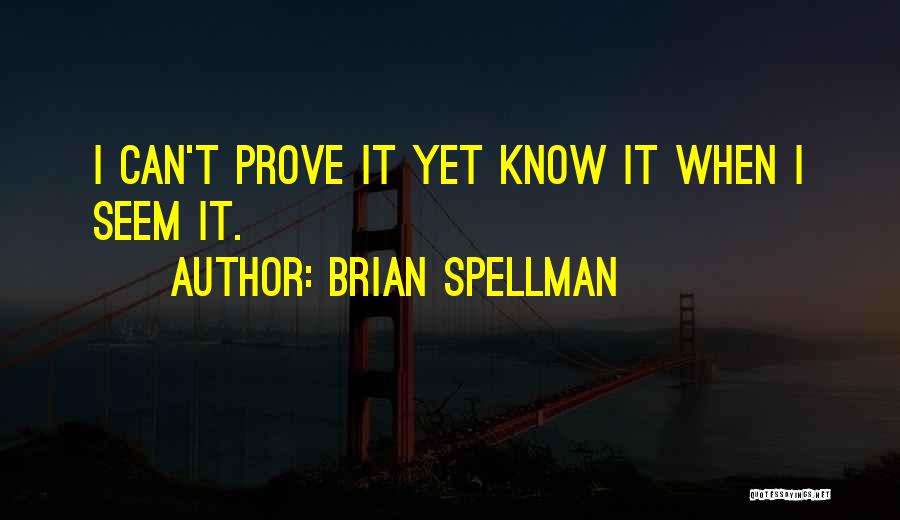 Brian Spellman Quotes: I Can't Prove It Yet Know It When I Seem It.