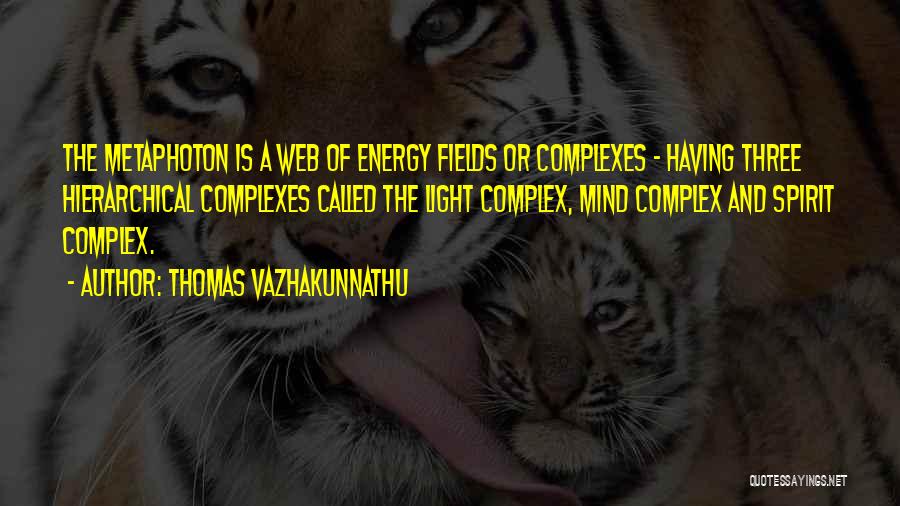 Thomas Vazhakunnathu Quotes: The Metaphoton Is A Web Of Energy Fields Or Complexes - Having Three Hierarchical Complexes Called The Light Complex, Mind