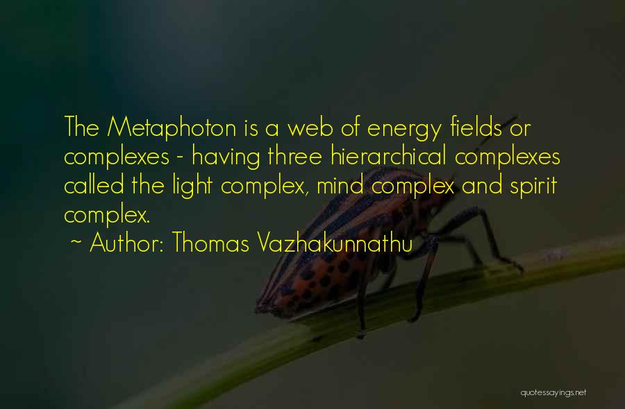 Thomas Vazhakunnathu Quotes: The Metaphoton Is A Web Of Energy Fields Or Complexes - Having Three Hierarchical Complexes Called The Light Complex, Mind