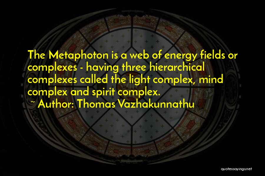 Thomas Vazhakunnathu Quotes: The Metaphoton Is A Web Of Energy Fields Or Complexes - Having Three Hierarchical Complexes Called The Light Complex, Mind