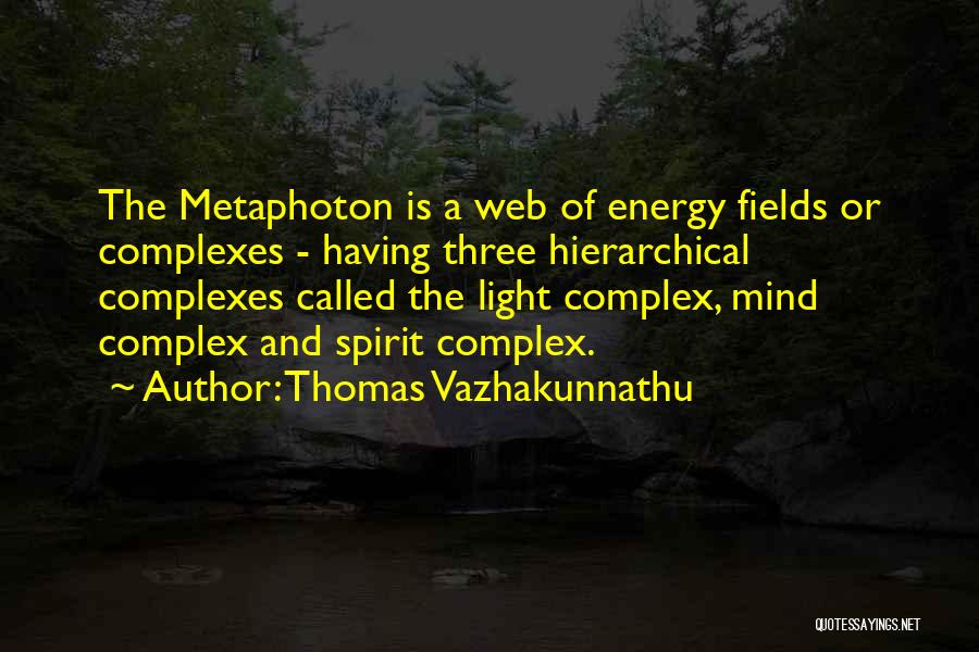 Thomas Vazhakunnathu Quotes: The Metaphoton Is A Web Of Energy Fields Or Complexes - Having Three Hierarchical Complexes Called The Light Complex, Mind