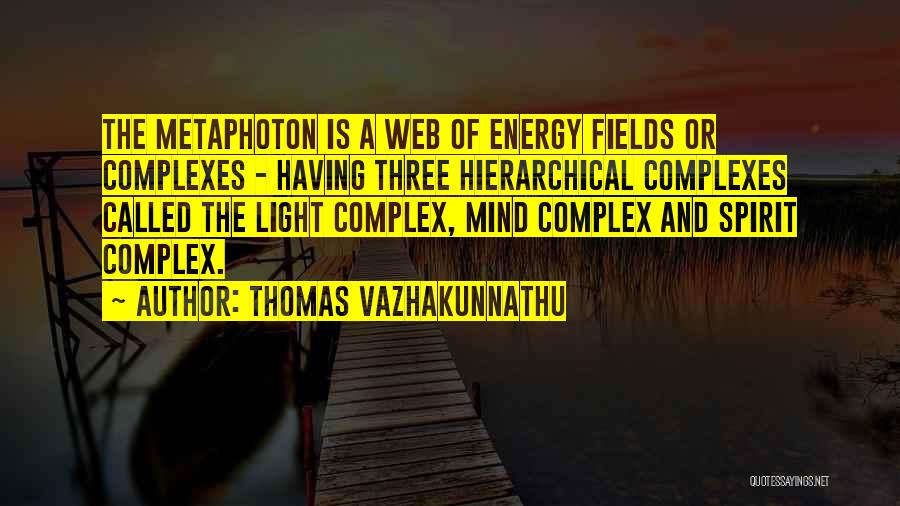 Thomas Vazhakunnathu Quotes: The Metaphoton Is A Web Of Energy Fields Or Complexes - Having Three Hierarchical Complexes Called The Light Complex, Mind