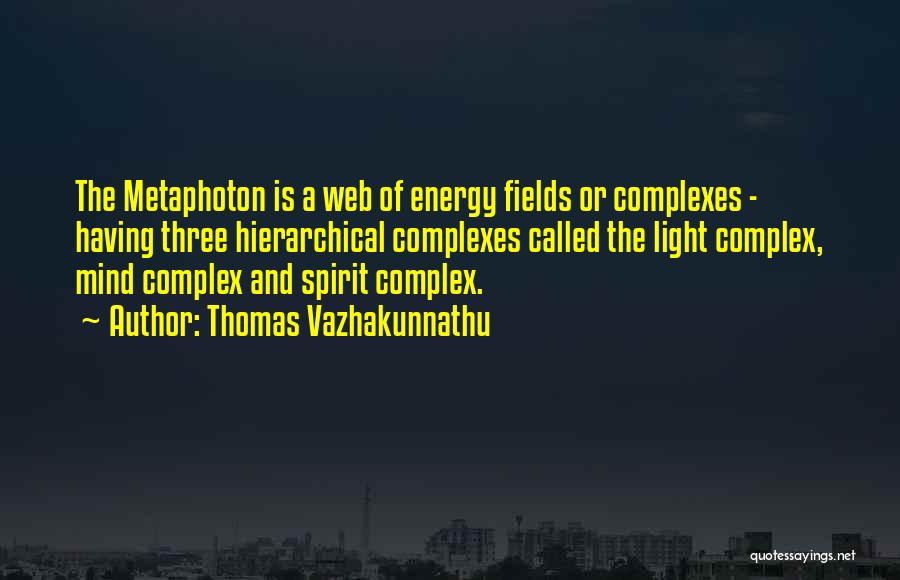 Thomas Vazhakunnathu Quotes: The Metaphoton Is A Web Of Energy Fields Or Complexes - Having Three Hierarchical Complexes Called The Light Complex, Mind