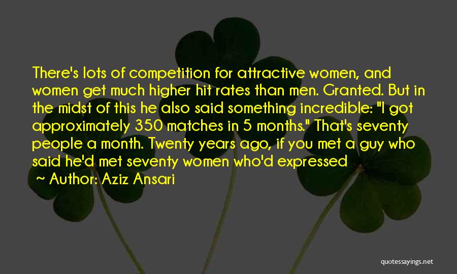 Aziz Ansari Quotes: There's Lots Of Competition For Attractive Women, And Women Get Much Higher Hit Rates Than Men. Granted. But In The