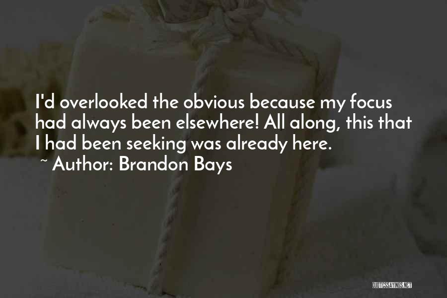 Brandon Bays Quotes: I'd Overlooked The Obvious Because My Focus Had Always Been Elsewhere! All Along, This That I Had Been Seeking Was
