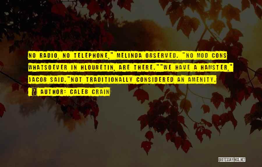Caleb Crain Quotes: No Radio, No Telephone, Melinda Observed. No Mod Cons Whatsoever In Hloubetin, Are There.we Have A Hamster, Jacob Said.not Traditionally