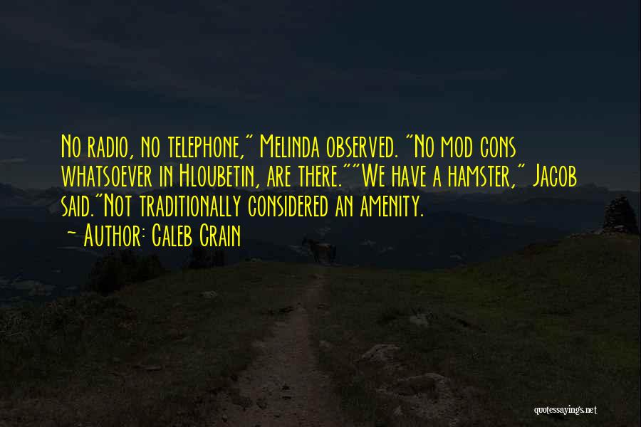 Caleb Crain Quotes: No Radio, No Telephone, Melinda Observed. No Mod Cons Whatsoever In Hloubetin, Are There.we Have A Hamster, Jacob Said.not Traditionally