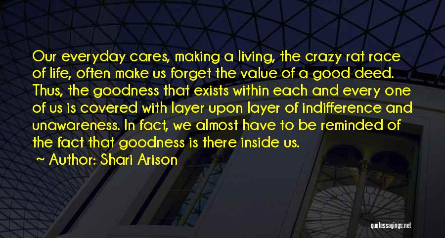 Shari Arison Quotes: Our Everyday Cares, Making A Living, The Crazy Rat Race Of Life, Often Make Us Forget The Value Of A