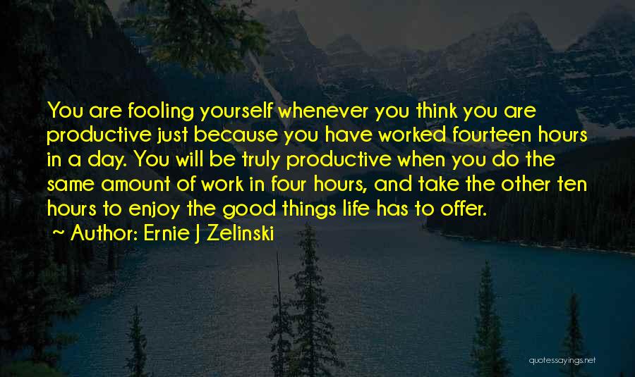 Ernie J Zelinski Quotes: You Are Fooling Yourself Whenever You Think You Are Productive Just Because You Have Worked Fourteen Hours In A Day.